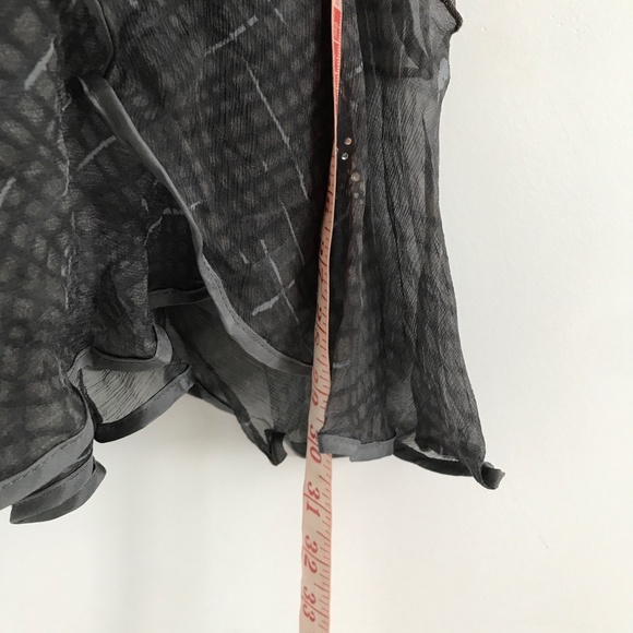 100% Silk Midi A Line Skirt Gray Chiffon Lettuce Hem Side Zip Womens M - Picture 6 of 12